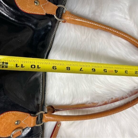 Cavalcanti made in Italy patent leather black shoulder bag tan leather trims - Picture 9 of 14